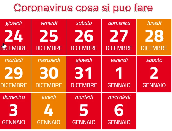 Risposte ai dubbi sulle misure CORONAVIRUS dal 24 dicembre 2020 al 6 gennaio 2021