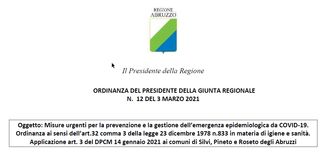 Zone Rosse a Roseto, Pineto e Silvi  dal 04.03.2021 in Abruzzo